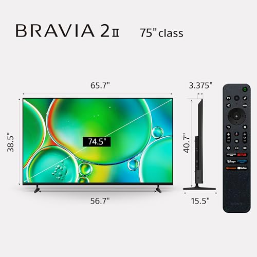 Sony BRAVIA 2 II 75 Inch 4K Ultra HD LED Smart TV with Google TV and Exclusive Features for PlayStation®5 (K-75S20M2), 2025 Model