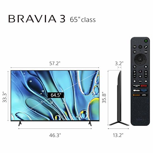 Sony 65-Inch Class 4K Ultra HD BRAVIA 3 LED Smart TV with Google TV Dolby Vision HDR, PS5 Exclusive Features, K-65S30