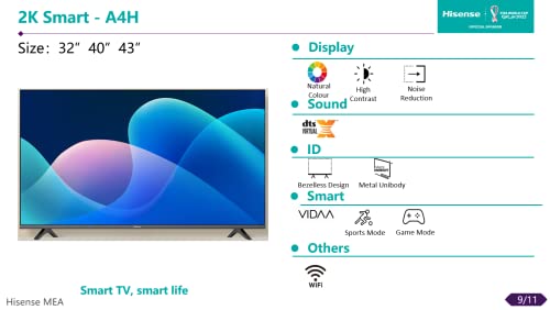 Hisense 43" A4 Series FHD Smart Android TV – DTS Virtual X, Game/Sports Modes, Chromecast & Alexa (2022)