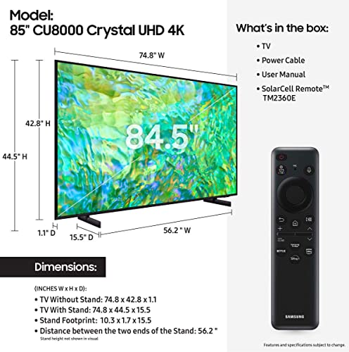 Samsung 85" CU8000 Crystal UHD 4K Smart TV – PurColor, OTS Lite, Q-Symphony & Alexa (2023)