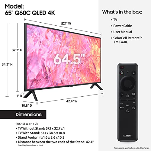 Samsung 65" Q60C QLED 4K Smart TV – Quantum HDR, Dual LED, OTS Lite, Q-Symphony & Alexa (2023, Titan Gray)
