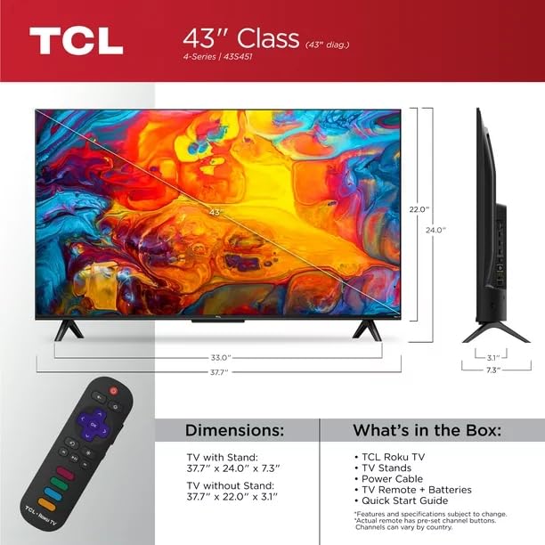 Renewed TCL 43" 4K UHD Smart TV | Roku, HDR, Voice Assist
