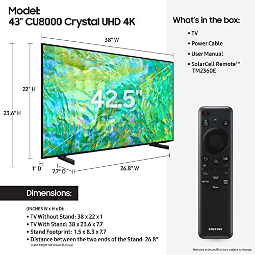 Samsung 43" CU8000 Crystal UHD 4K Smart TV – PurColor, OTS Lite, Q-Symphony & Alexa (2023)
