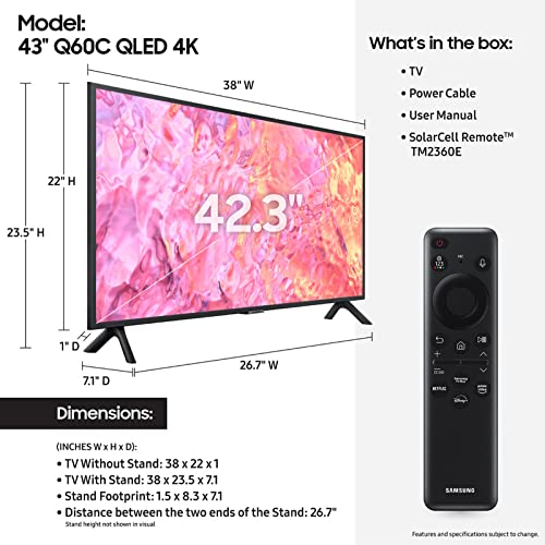 Samsung 43" Q60C QLED 4K Smart TV – Quantum HDR, Dual LED, OTS Lite, Q-Symphony & Alexa (2023)