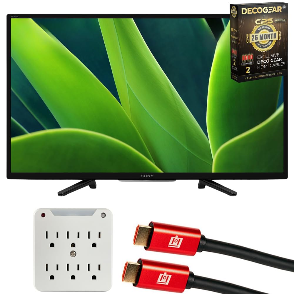 Sony 32-inch W830K HD LED HDR TV (2022) Bundle with 6-Outlet Surge Adapter with Night Light, 2X 4K HDMI Cable & Deco Gear CPS Exclusive 26 Month Protection Pack (BEACH-CPS-26500)
