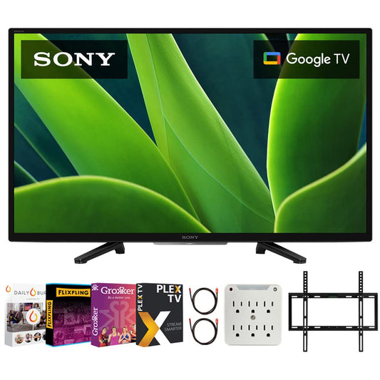 Sony KD32W830K 32-inch W830K HD LED HDR TV with Google TV Bundle with Premiere Movies Streaming + 19-45 Inch TV Wall Mount + 6-Outlet Surge Adapter + 2X 6FT 4K HDMI 2.0 Cable