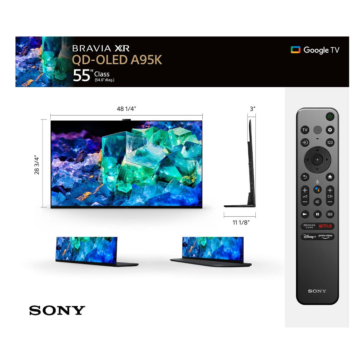 Sony 55" 4K OLED Smart Google TV – Dolby Vision HDR, Bluetooth, Wi-Fi, HDMI & USB (2022)
