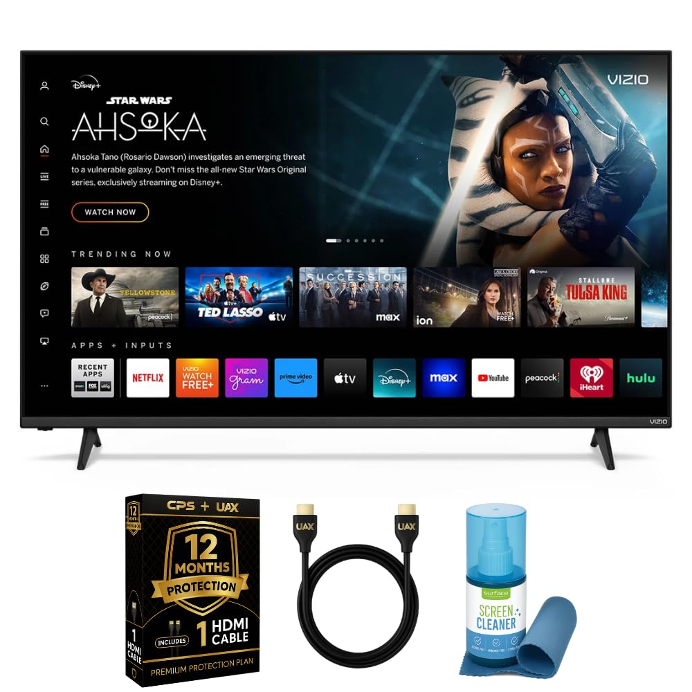 VIZIO 65-Inch 4K UHD LED Smart TV Bundle - Dolby Vision, HDR10+, VRR, Bluetooth, Alexa Compatible, Voice Remote with UAX HDMI Cable, 12-Month CPS Protection and Screen Cleaner with Microfiber Cloth.