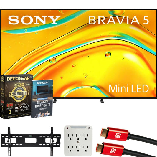 Sony K65XR50 BRAVIA 5 65" Mini LED 4K HDR TV (2025) Bundle with 26-Month Protection, Wall Mount & HDMI Cables
