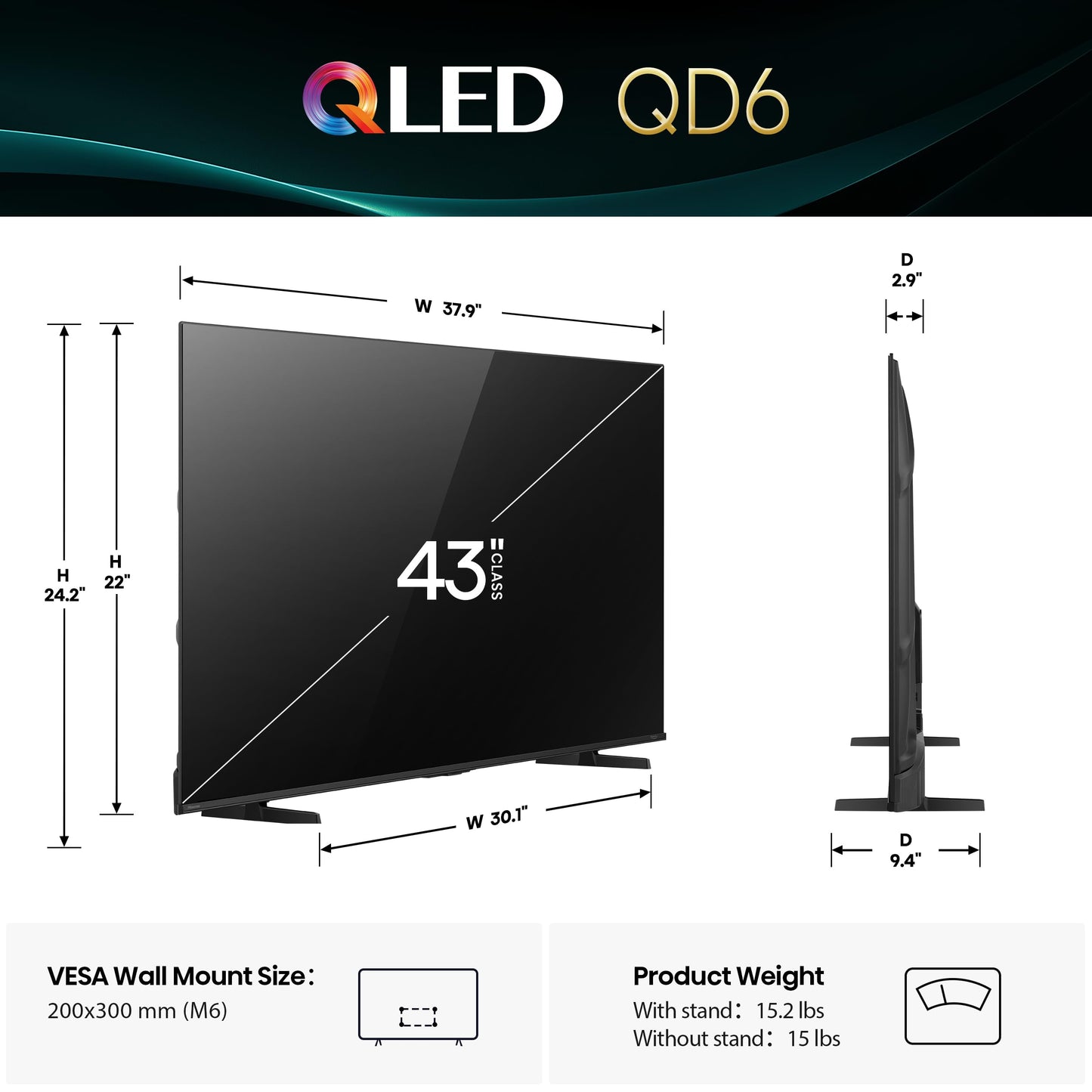 Hisense 43" Class QD6 Series (43QD6QF, 2025 Model) QLED 4K UHD Smart Fire TV, Voice Remote with Alexa, Dolby Vision, Dolby Atmos, Motion Rate 120, HDR 10+, Game Mode Plus, MEMC, VRR, ALLM