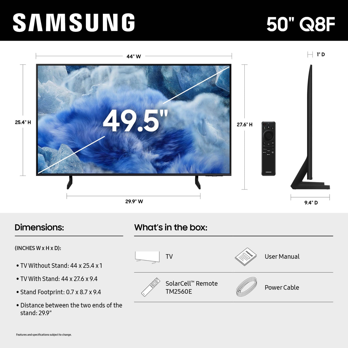 Samsung 50-Inch Class QLED Q8F 4K UHD Smart TV (2025 Model) Q4 AI Processor, 100% Color Volume with Quantum Dot, AirSlim Design, Endless Free Content, Samsung Vision AI, Alexa Built-in