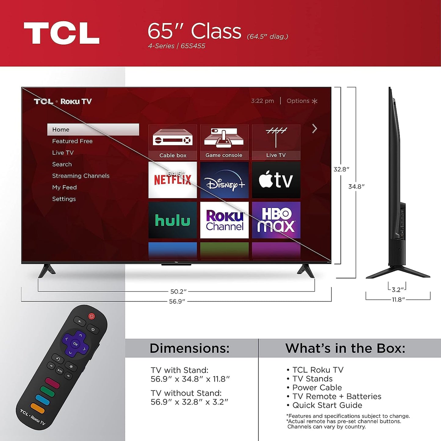 TCL 65" 4K UHD Smart TV | Roku, HDR, 4-Series