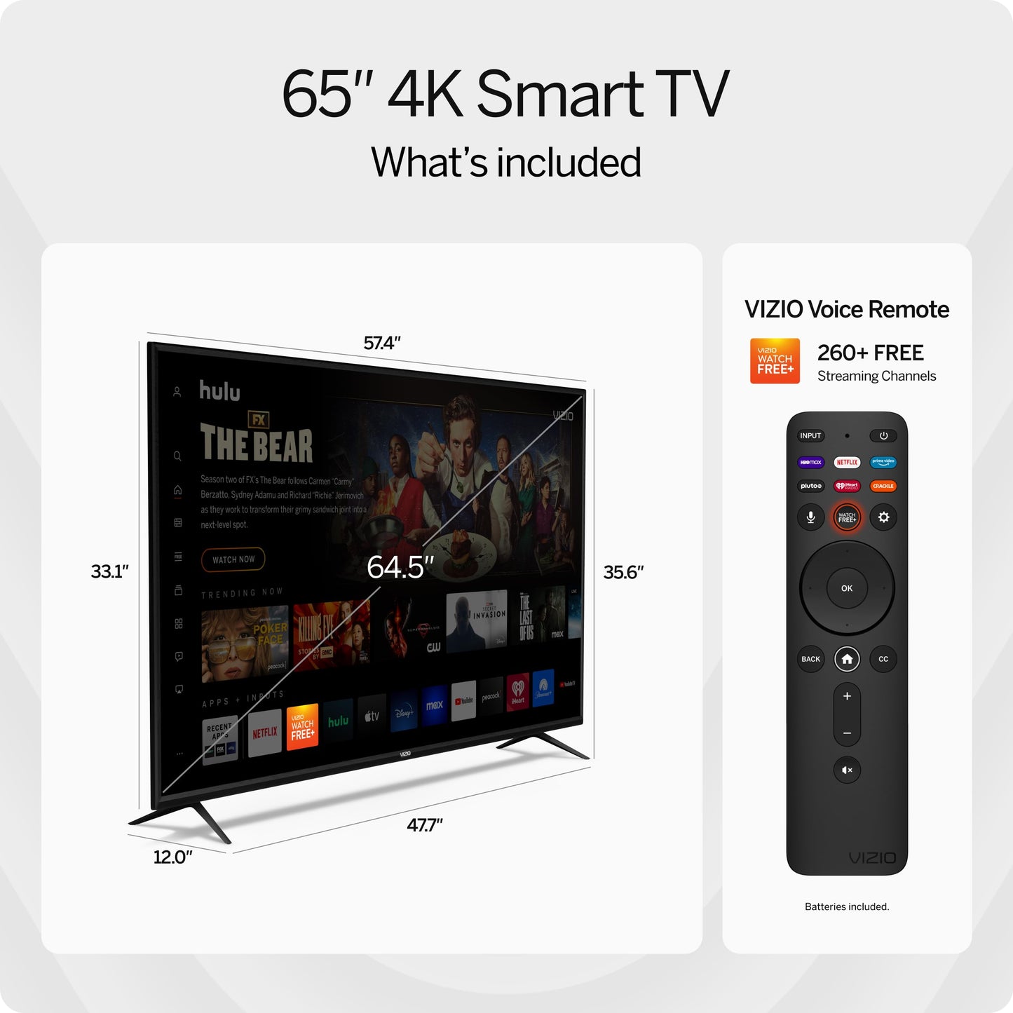 VIZIO 65-Inch V-Series 4K UHD LED Smart TV with Voice Remote, Dolby Vision, HDR10+, Alexa Compatibility, V655-J09, 2022 Model