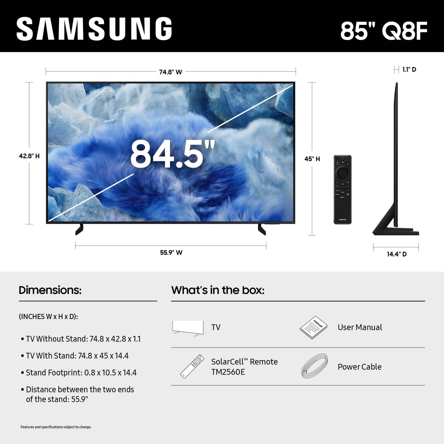 Samsung 85-Inch Class QLED Q8F 4K UHD Smart TV (2025 Model) Q4 AI Processor, 100% Color Volume with Quantum Dot, AirSlim Design, Endless Free Content, Samsung Vision AI, Alexa Built-in