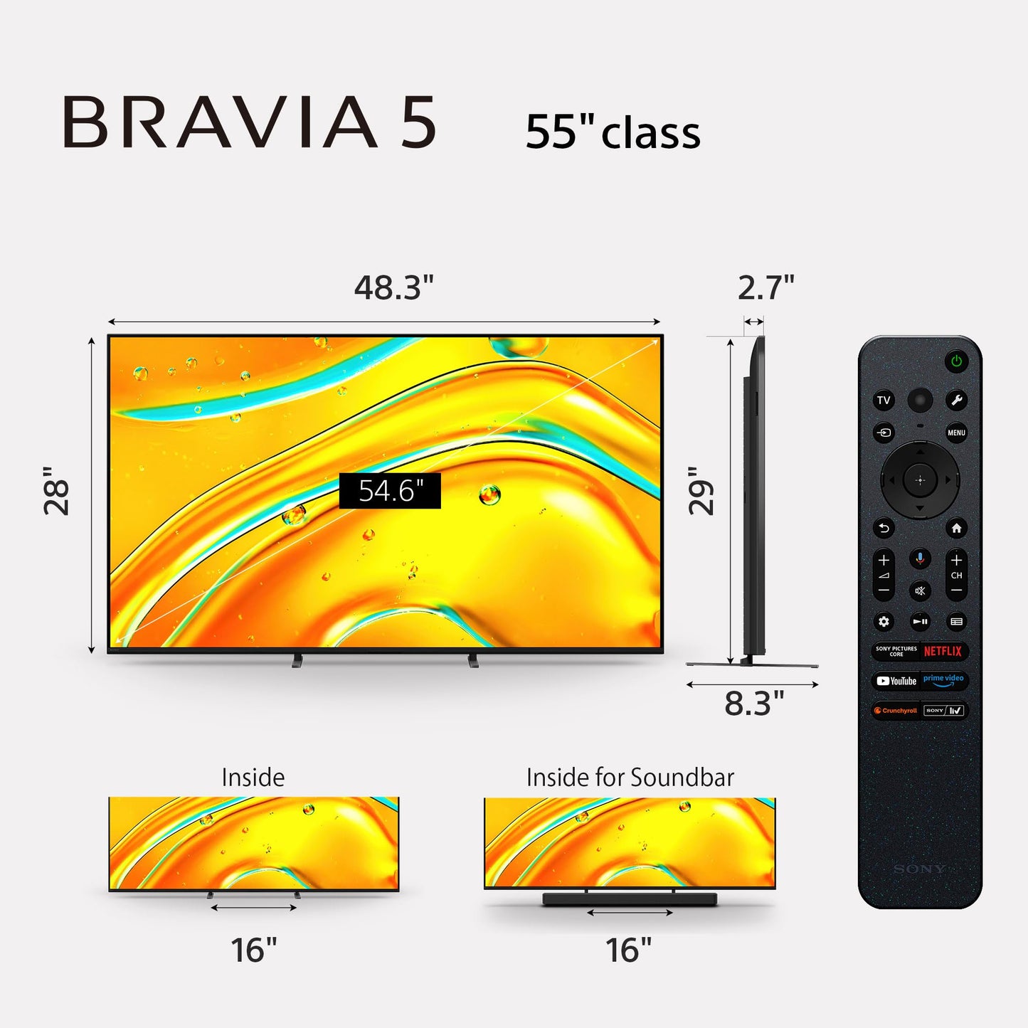 Sony BRAVIA 5 55 Inch TV, Mini LED, 4K Smart Google TV, XR Processor with AI Technology,120hz Television with Dolby Vision/Atmos, Exclusive Features for PlayStation®5, K-55XR50, 2025 Model