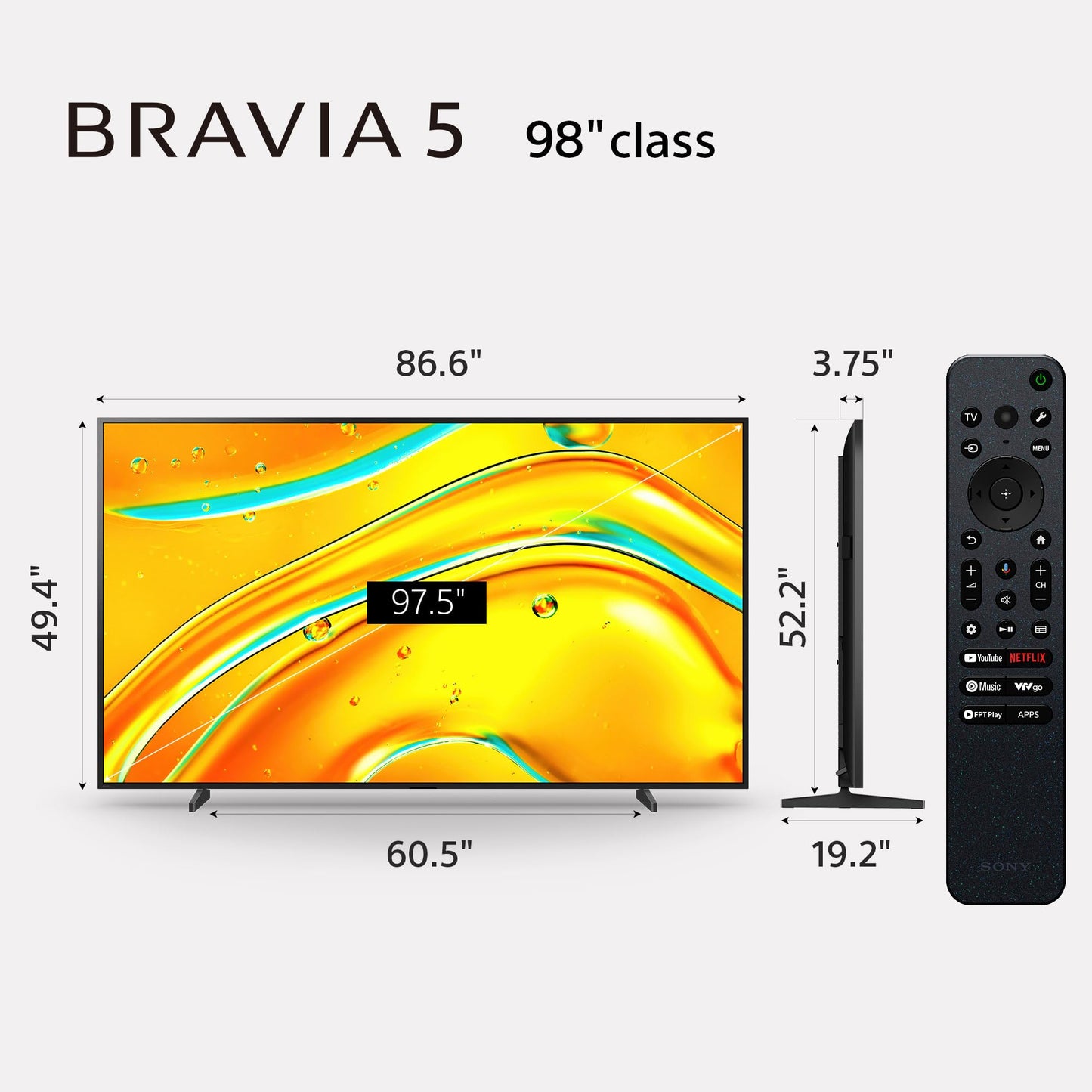 Sony BRAVIA 5 98" Mini LED 4K Smart Google TV – XR Processor, Dolby Vision/Atmos & PS5 Features (2025)