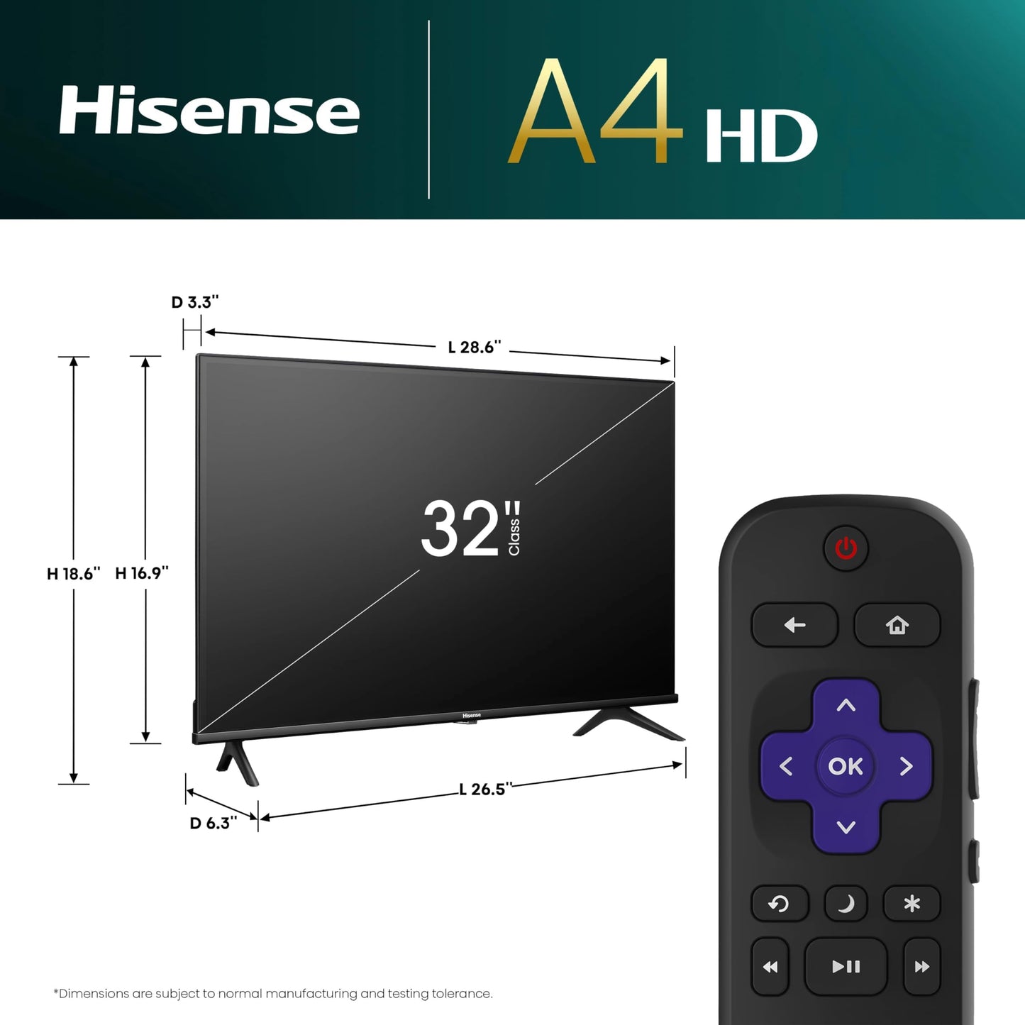 Hisense 32-Inch Class A4 Series HD 720p Smart Roku TV with Alexa Compatibility (32A4HNR) - Dolby Audio, Slim Bezel Design, Google Assistant