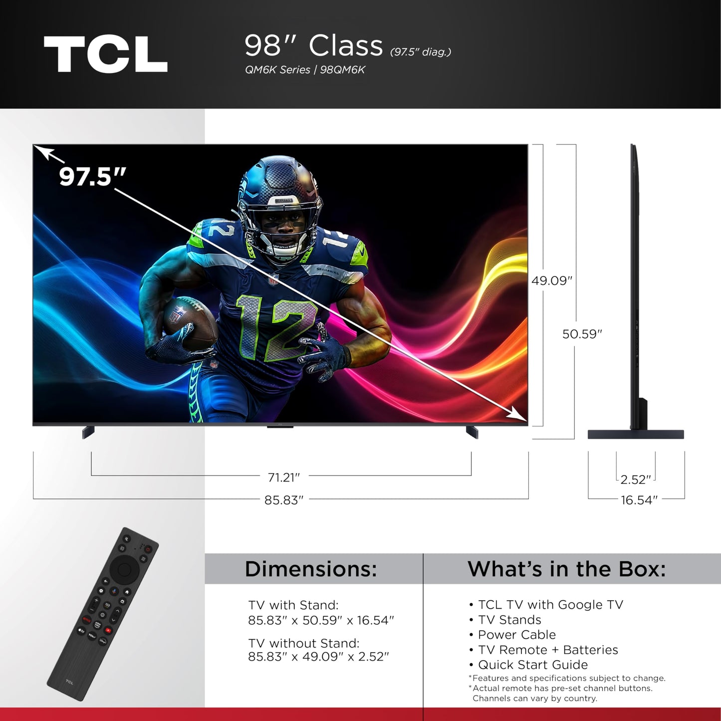 TCL 98" QM6K QD-Mini LED 4K TV | 144Hz, Onkyo Audio, Google TV