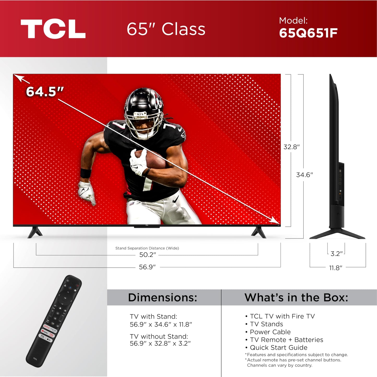 TCL 65" Q65 QLED 4K TV w/ Fire TV, Dolby Vision & Atmos (2024)