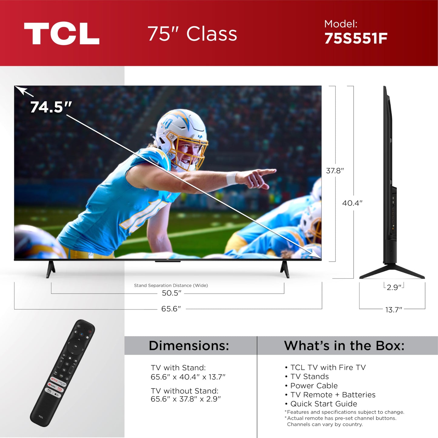 TCL 75" S5 4K Smart TV w/ Fire TV, Dolby Vision & Atmos (2024)