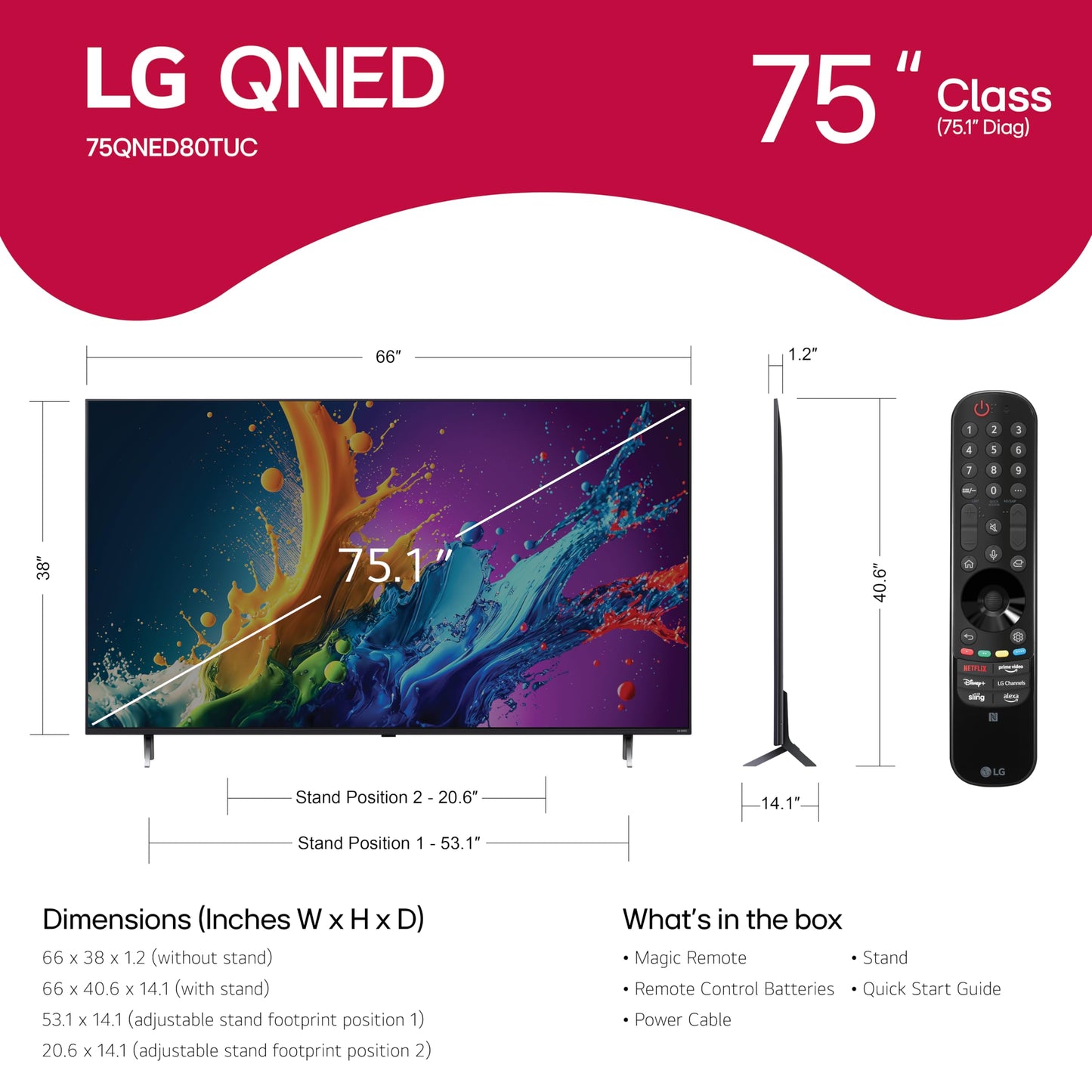 LG 75" QNED80T 4K LED Smart TV – AI-Powered, Magic Remote & Alexa Built-In (2024)