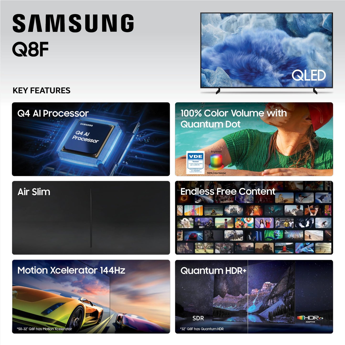 Samsung 85-Inch Class QLED Q8F 4K UHD Smart TV (2025 Model) Q4 AI Processor, 100% Color Volume with Quantum Dot, AirSlim Design, Endless Free Content, Samsung Vision AI, Alexa Built-in