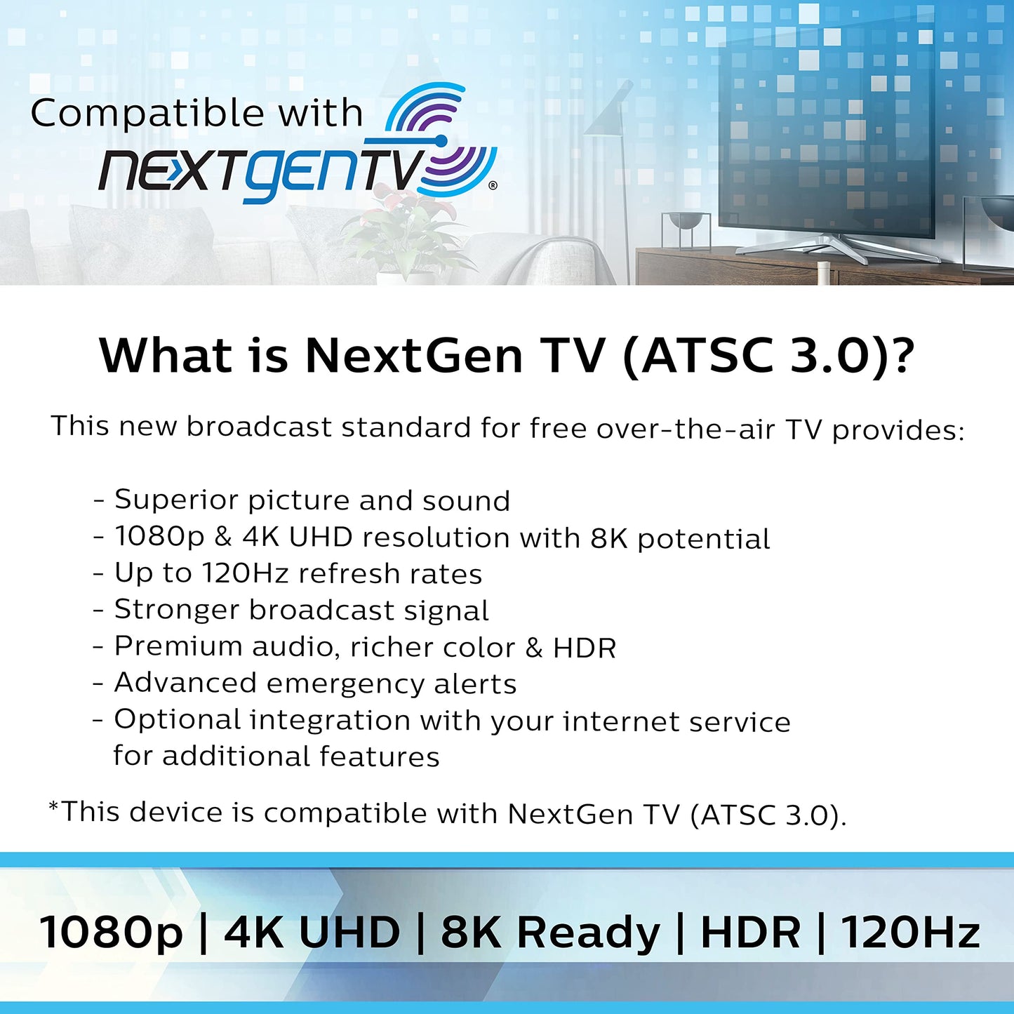 Philips Hover Amplified HD TV Antenna, Long Range, 4K, VHF/UHF