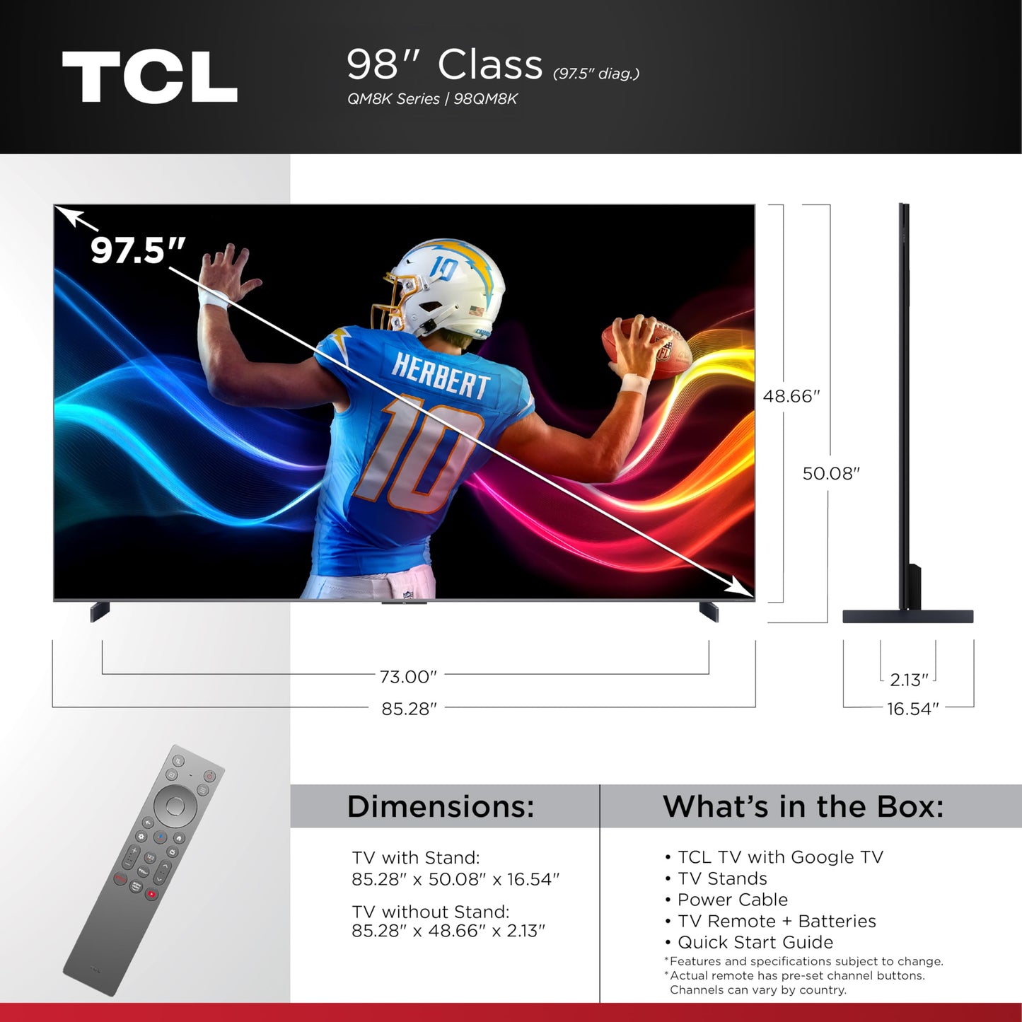 TCL 98" QM8K QD-Mini LED 4K TV | 144Hz, 288Hz VRR, Google TV (2025)