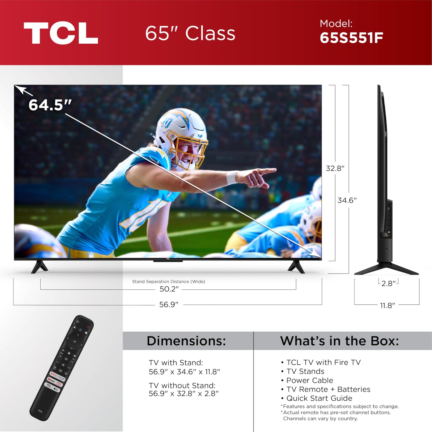 TCL 65" S5 4K Smart TV w/ Fire TV, Dolby Vision & Atmos (2024)