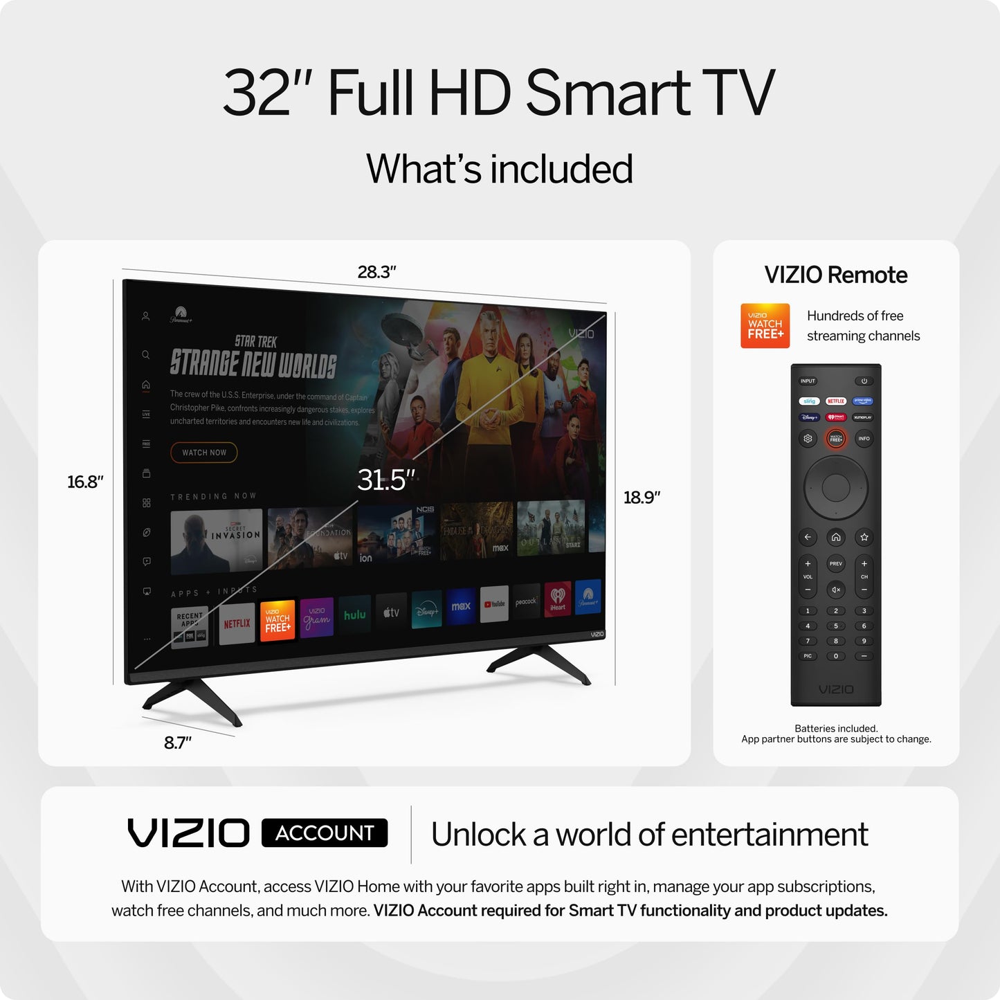 VIZIO VFD32M 32 inch Class 1080p HDR Smart TV (Renewed)