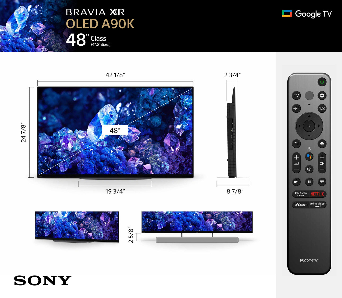 Sony 48" 4K OLED BRAVIA XR A90K – Smart Google TV with Dolby Vision HDR & PS5 Features