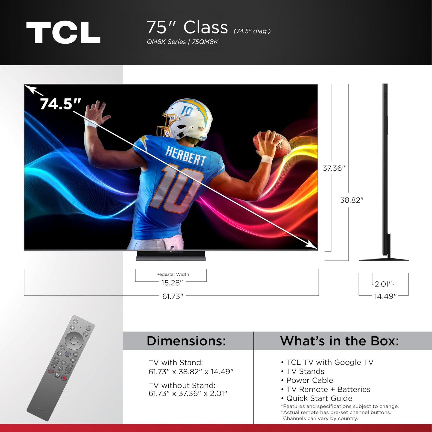 TCL 75" QM8K QD-Mini LED 4K TV | 144Hz, 288Hz VRR, Google TV (2025)