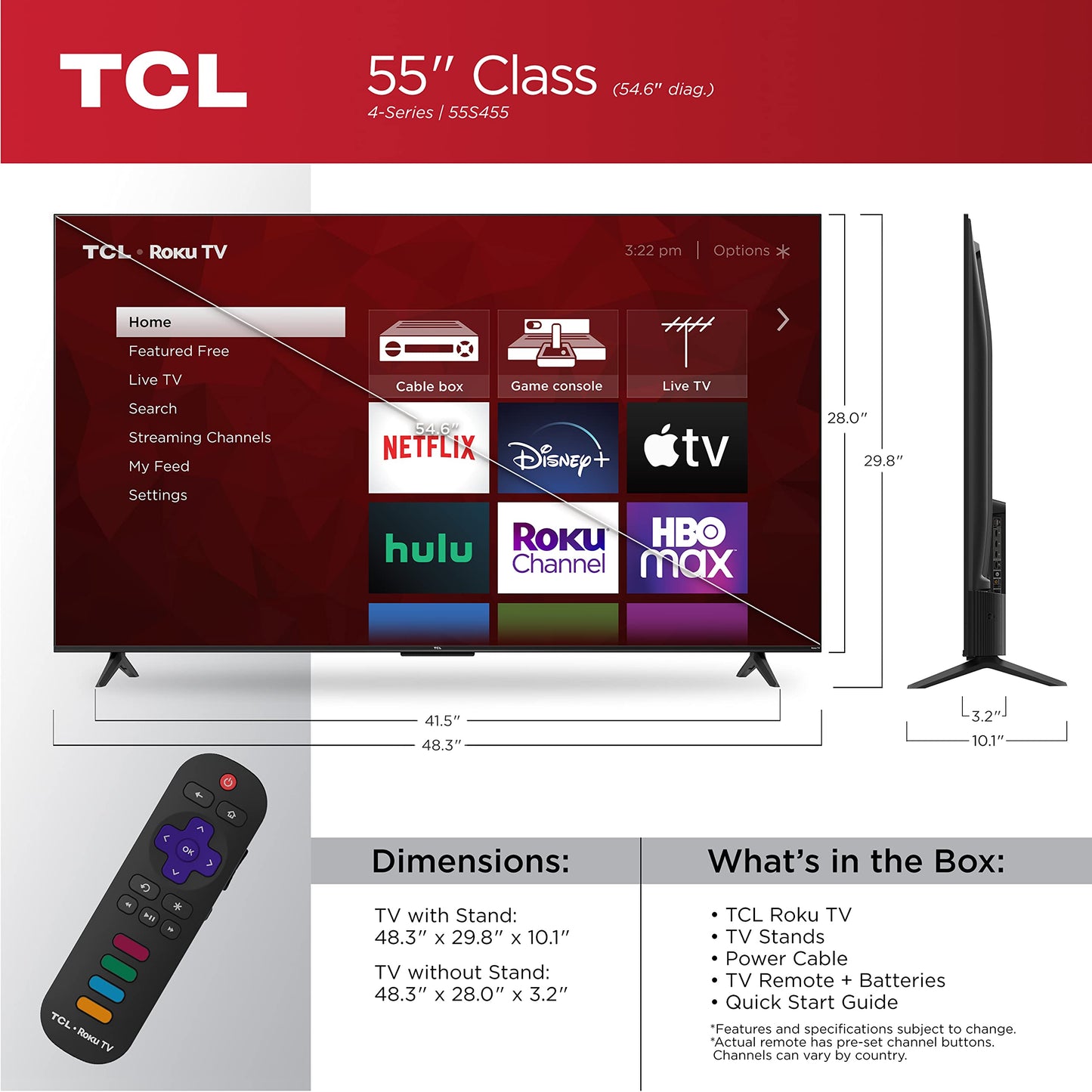 TCL 55" 4K UHD Smart TV | Roku, HDR, Multi-Port Connectivity