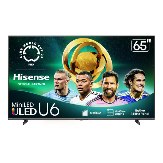 Hisense 65" Class U6 Series Mini-LED 4K UHD Smart Fire TV (65U65QF, 2025 Model) - QLED, Native 144Hz, HDR10+, Dolby Vision IQ, Dolby Atmos, Game Mode Pro, ALLM, Alexa Built in, Black