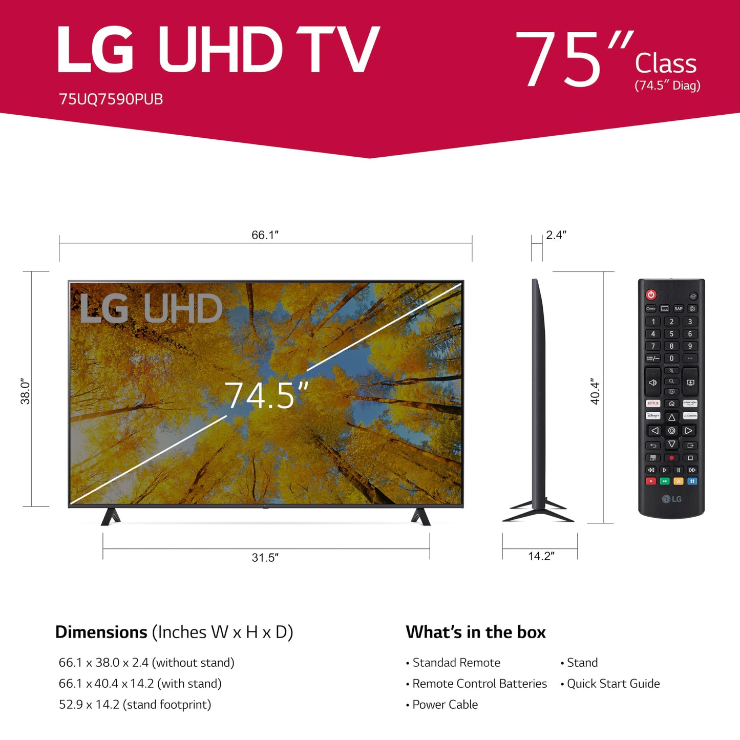 LG 75" UQ7590 4K Smart TV w/ AI & Cloud Gaming (2022)