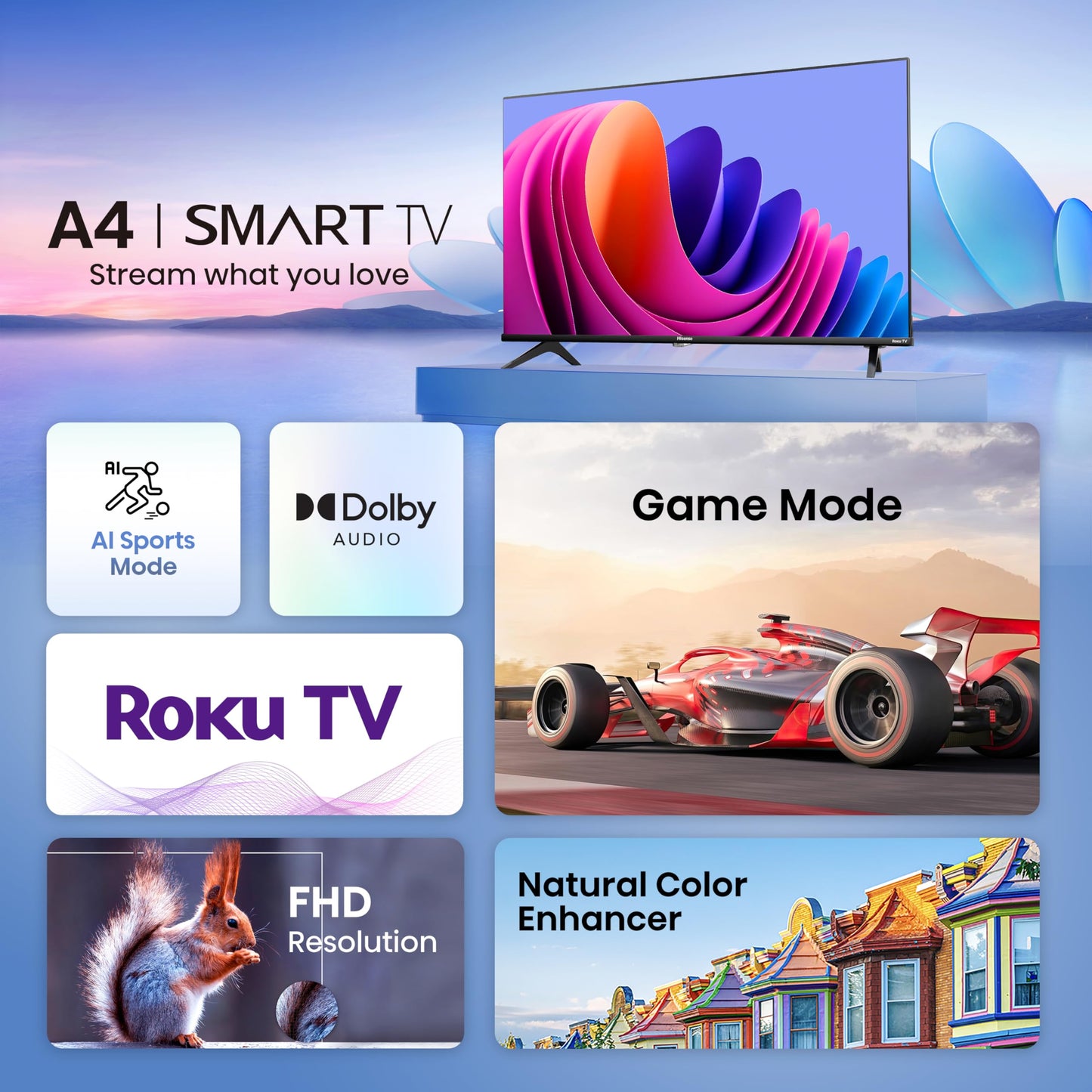 Hisense 40-Inch Class A4 Series FHD 1080p Smart Roku TV with Alexa Compatibility (40A4NR) - Dolby Audio, Slim Bezel Design, Google Assistant