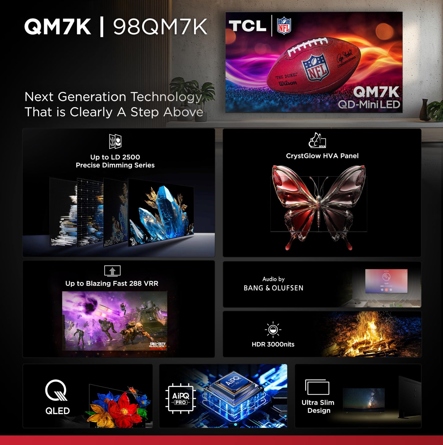 TCL 98" QM7K QD-Mini LED 4K TV | 144Hz, B&O Audio, Google TV (2025)
