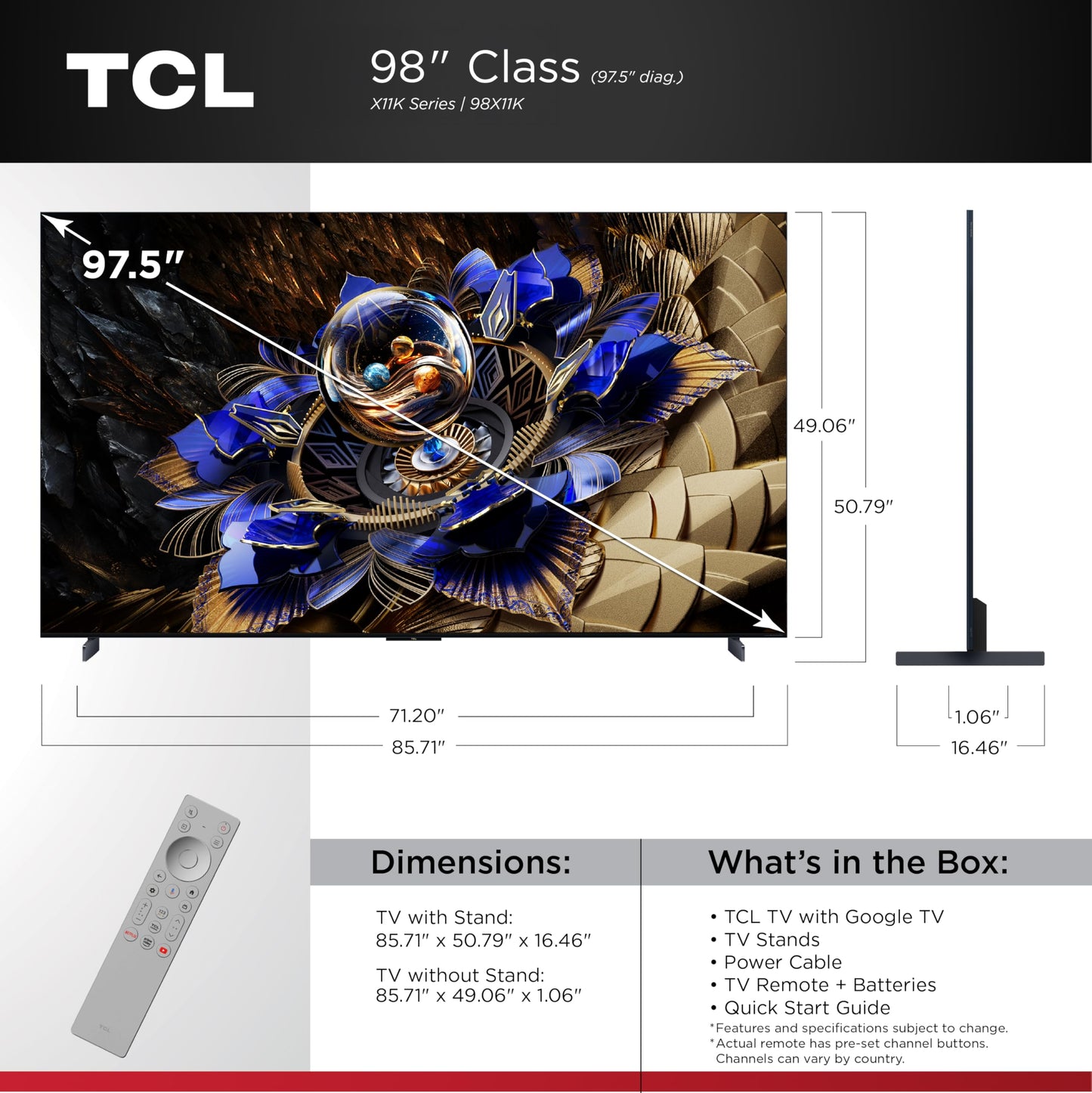 TCL 98" X11K QD-Mini LED 4K TV | B&O Audio, 144Hz, Google TV