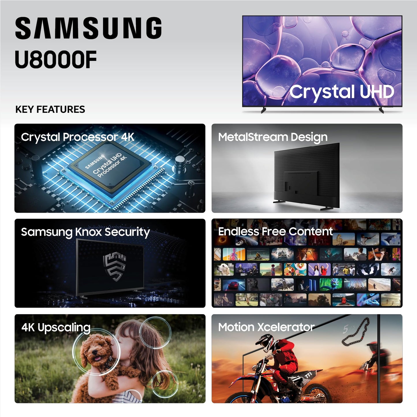 Samsung 75" U8000F Crystal UHD 4K Smart TV – Free Content, Crystal Processor, MetalStream & Alexa (2025)