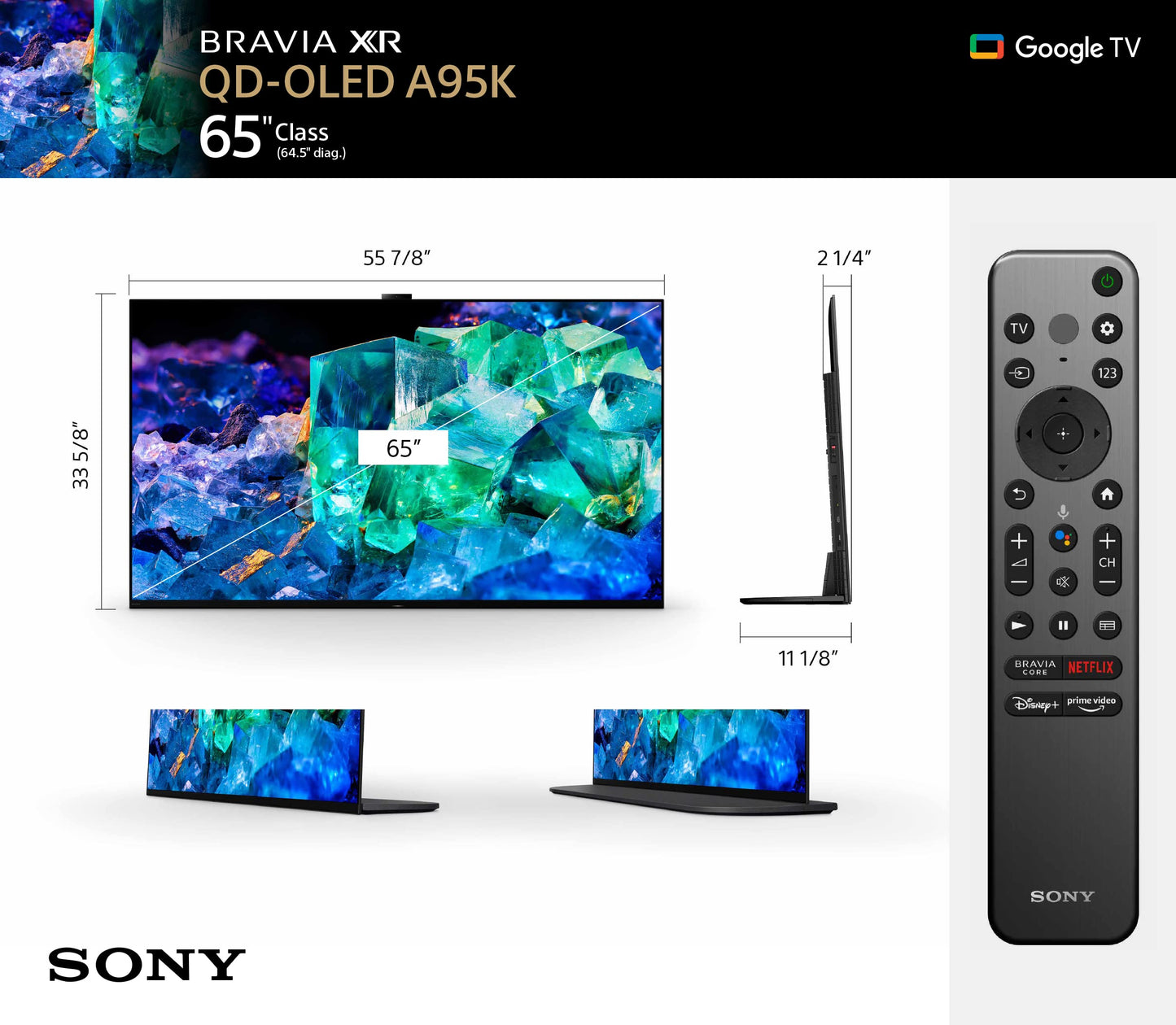 Sony 65" 4K QD-OLED BRAVIA XR A95K – Smart Google TV with Dolby Vision HDR & PS5 Features (2022)