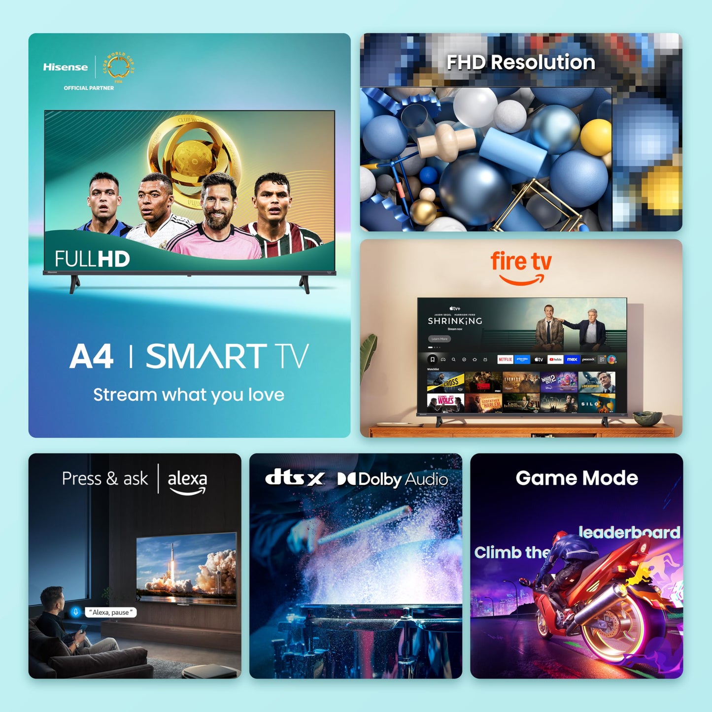 Hisense 40" A4 FHD Smart Fire TV: DTS Virtual:X, Slim Bezel, Alexa, 2025 Model