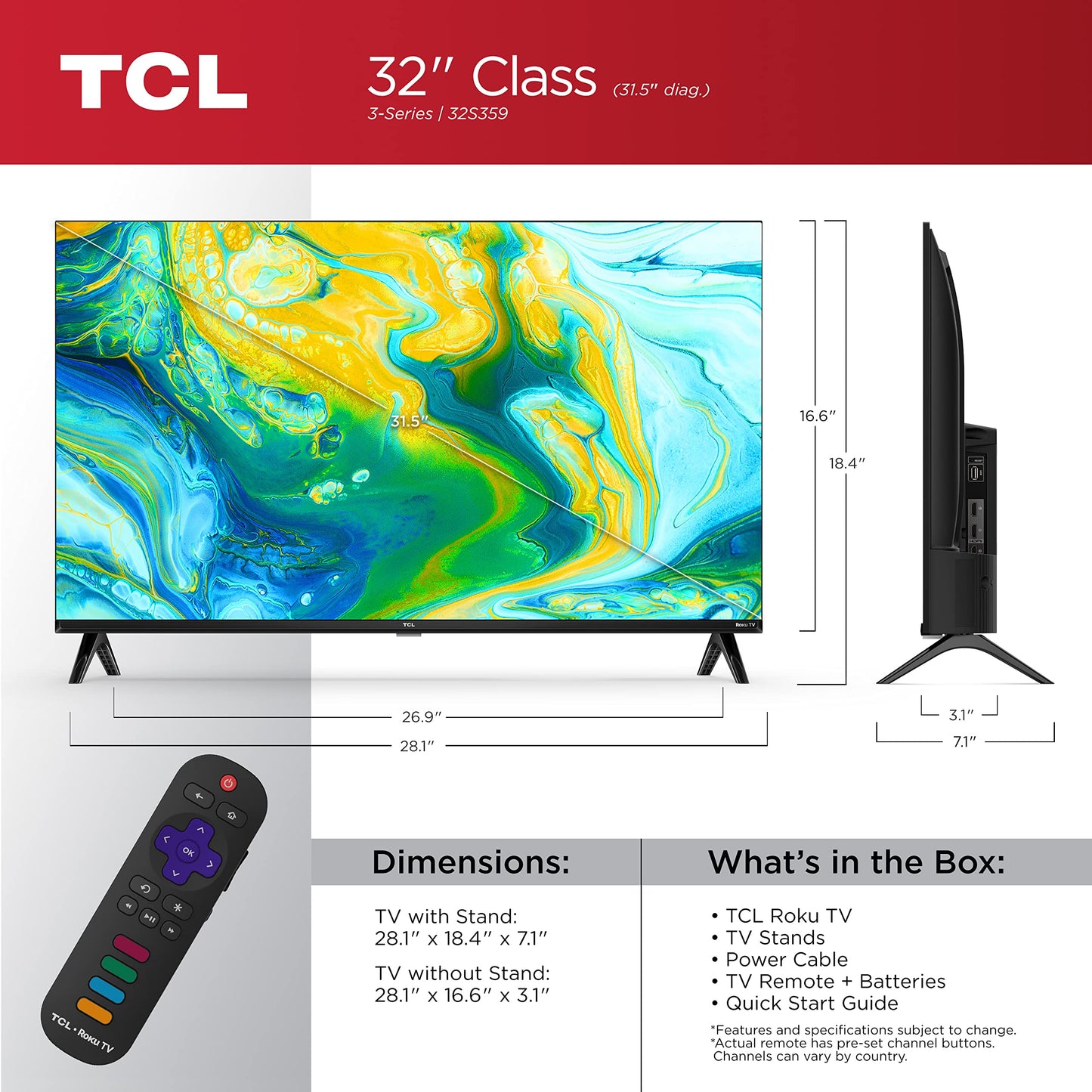 TCL 32" FHD Smart TV | Roku, 1080p, LED, Black