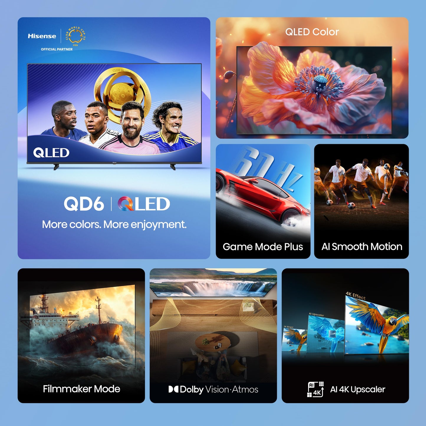Hisense 43" Class QD6 Series (43QD6QF, 2025 Model) QLED 4K UHD Smart Fire TV, Voice Remote with Alexa, Dolby Vision, Dolby Atmos, Motion Rate 120, HDR 10+, Game Mode Plus, MEMC, VRR, ALLM